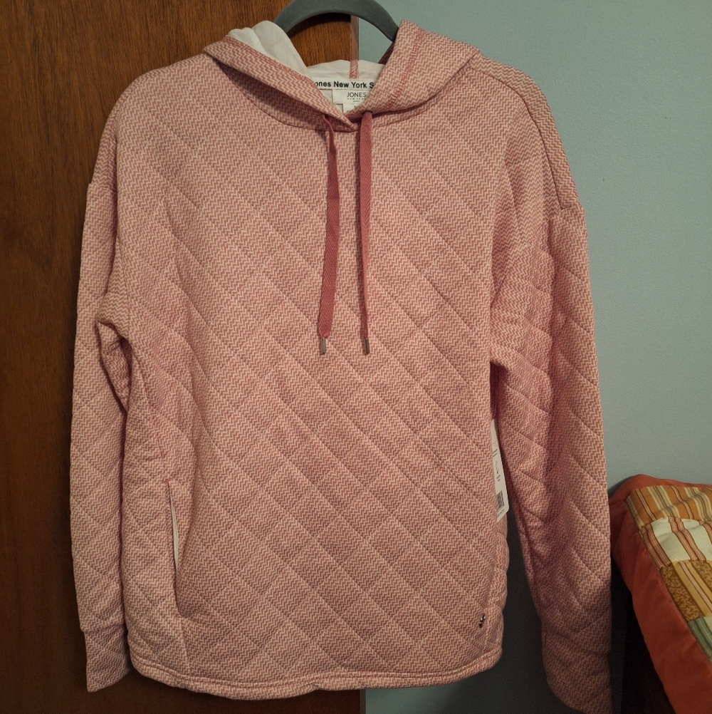 Jones New York Sport NWT Pink Quilted Hoodie Geometric Pattern Women's Size M